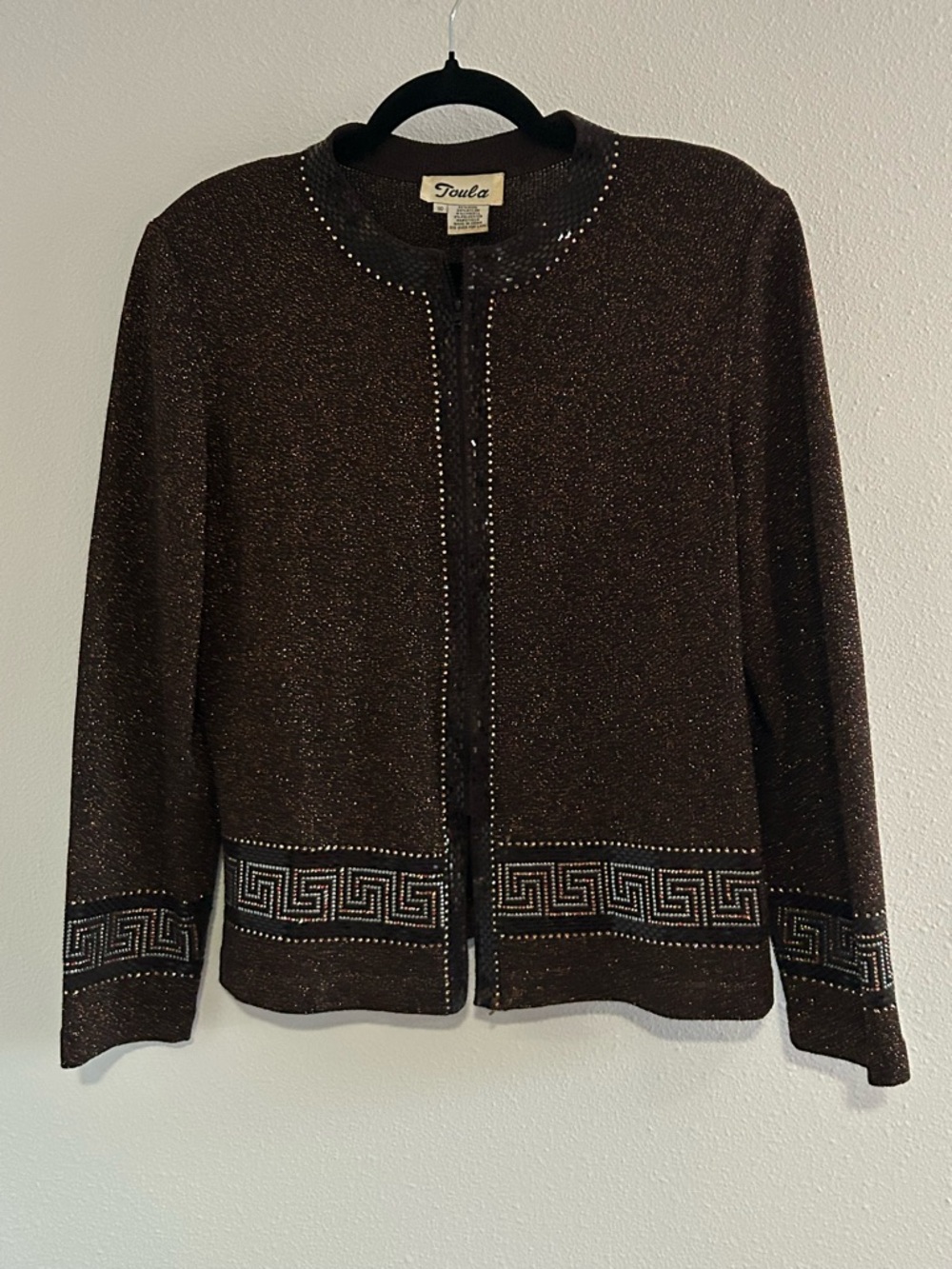Toula Brown Metallic Knit Zip-Front Sweater Jacket